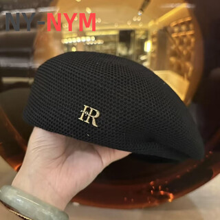 Ny-nym spring and summer thin styled beret hat for women, high-end, face-showing, small korean style, fashionable temperament, versatile letter forward hat, black m (56-58cm)