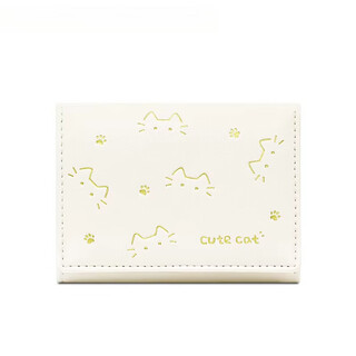 Perfect new cat print mini wallet women's short thin card holder coin clip off-white