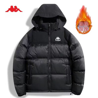 Kappa back to back winter new down jacket men's thickened windproof jacket couple's cotton jacket trendy large size cotton jacket black - thickened cotton