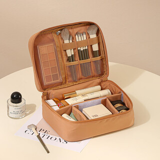Wanzhuang new product portable cosmetic bag women's portable large capacity storage bag travel toiletries bag cosmetic brush points caramel brown single layer