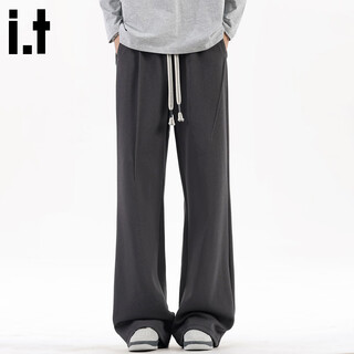 Chocoolate it meniscus spliced casual pants men's trendy loose autumn and winter straight casual pants dark gray m