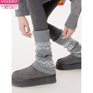 Modal gray fair isle knitted socks for women in autumn and winter, thickened warm wool with snow boots, retro stacked calf covers, light gray, sheep wool content about 9%, 1 pair, one size fits all, add to favorites and receive priority delivery