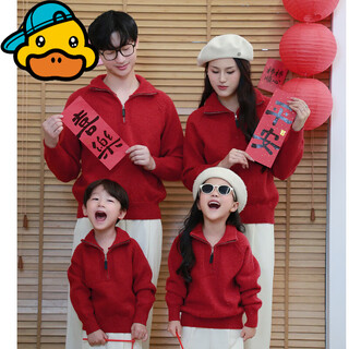 G.duck chinese new year parent-child outfits for a family of three and four, autumn and winter thickened sweaters for mother and child, red, red dotted velvet zipper style 120