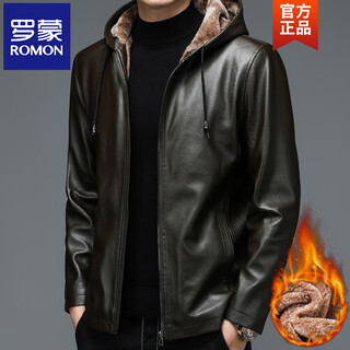 罗蒙（ROMON）冬季加绒加厚男士皮衣外套男中老年爸爸骑行防风PU皮夹克 咸菜绿N210款 M 170
