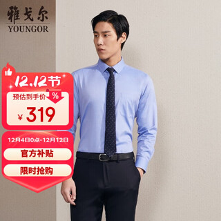 雅戈尔（YOUNGOR） 衬衫男士 秋冬秋季青年男长袖衬衫 GLDP10171GFA 湖蓝 42