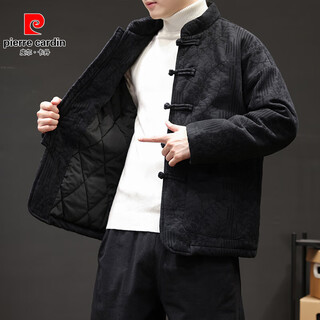 Pierre cardin new chinese tang suit cotton jacket men's winter thickened warm cotton jacket chinese style retro jacquard disc button hanfu cotton jacket black 2xl