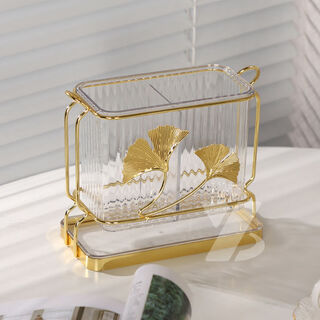 Fat donglai's same style chopstick barrel storage box kitchen chopstick cage desktop chopstick cage household knife, fork and spoon light luxury chopstick barrel storage rack gold leaf rack + transparent tube rectangular