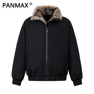 Panmax new american casual lapel fur collar cotton coat thickened warm fashion versatile men's cotton coat black m recommended 110-130jin jin equals 0.5 kg