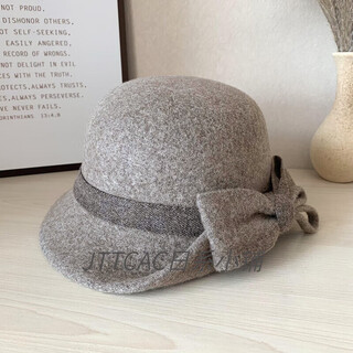 Jttcac japanese wool hat women's autumn and winter elegant curly bow celebrity hat mom british retro woolen basin hat mocha color adjustable
