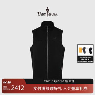 比音勒芬【Polartec超轻保暖针织】春秋季男士休闲抓绒保暖立领背心外套男 07黑 L