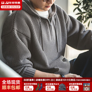 Madden workwear american casual pineapple pattern sweater half-zip hooded thickened warm sweater for men autumn gray l