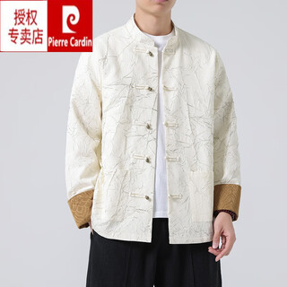 Pierre cardin (pierre cardin) improved hanfu men's chinese style spring and autumn jacquard long sleeve jacket new chinese tang suit loose large size plate button jacket white xl 135-150jin jin equals 0.5 kg