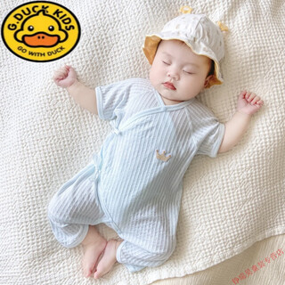 G.duck baby pure cotton jumpsuit summer newborn harem baby belly protection lace-up butterfly clothing thin air-conditioned clothing light blue small crown butterfly clothing 59cm