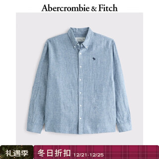 Abercrombie & fitch classic little elk pattern men's 25 spring and summer american linen blended commuting long-sleeved shirt 125-5085 blue 2xl (185/124a)