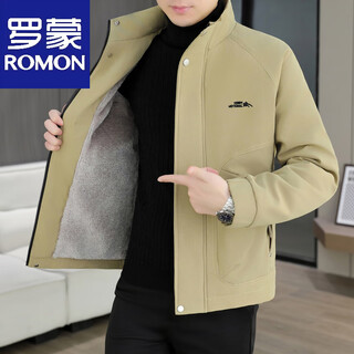 Luo meng high-end second-cotton jacket men's 2025 new autumn and winter velvet thickened stand-up collar jacket cotton casual cold-proof cotton jacket khaki m