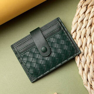 Shijanu new product small card holder men's mini compact card holder multiple card slots simple genuine leather texture card holder id slot dark green_5 card slots + change slot + photo slot