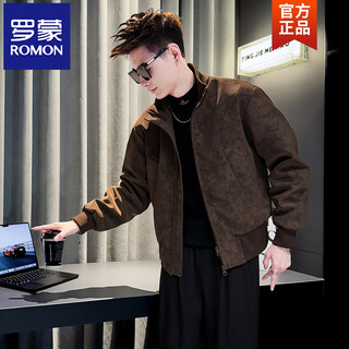 Romon men's pu leather cotton coat autumn and winter velvet casual men's tops and jackets trendy brand thickened cotton clothes coffee color m recommended 125jin jin equals within 0.5kg