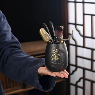 Jun yao tea ceremony six gentlemen ceramic tea set accessories household set kung fu supplies tea spoon tea clamp tea needle tea tray ornaments zen style black <cha he> six gentlemen safe packaging