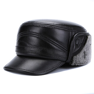 Zhuomu bird genuine leather hat for middle-aged and elderly men in winter, sheepskin warm ear protection men's hat, thickened in winter, black gray fur, small size (55-56cm)