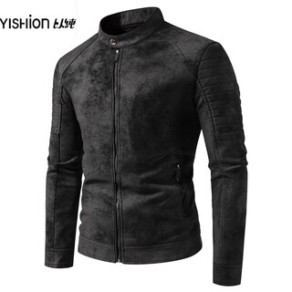 Pure (yishion) new suede casual leather jacket men's motorcycle style overcomes the sense of luxury and handsome stand-up collar leather jacket autumn and winter qcc-5892 black m