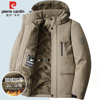 Pierre cardin cotton coat men's winter velvet thickened warm and cold-proof cotton jacket men's loose workwear cotton coat men's khaki xl