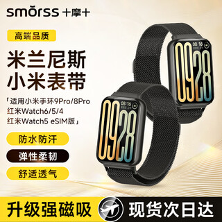 Smorss milan magnetic suitable for xiaomi mi band 9pro/8pro watch strap redmi watch 6/5/4 watch strap magnetic milanese watch wristband for men and women metal black