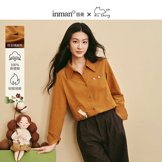 Inman summer insect joint corduroy embroidered shirt 2025 winter women's new pure cotton long-sleeved top dark coffee m