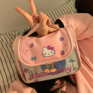 Complete new product cute portable cosmetic bag women's portable large capacity ins style travel toiletries storage bag 202 pink hellokitty genuine authorization