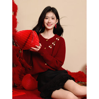 Shangjing sweater women's 25 winter new women's clothes exquisite three-dimensional decoration high-end new year red atmosphere western-style cardigan sweater