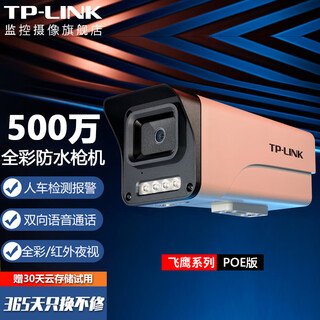 TP-LINK监控摄像头 500万家用仓库鱼塘工厂室外防水全彩红外枪机 拾音网络监控器 ONVIF TL-IPC554EP-AI【POE供电版】 128G 4mm焦距