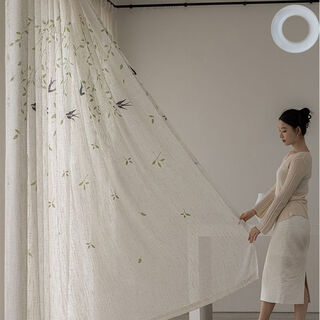Fantasy curtain gauze curtain light-transmitting and opaque window screen cotton and linen balcony thickened tulle curtain light luxury high-end sand new style beige yanyu (punched type) 2 meters wide x 2.7 meters high 1 piece height can be shortened)