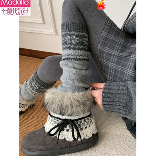 Modal fair isle heap socks autumn and winter knitted gray calf socks y2k christmas snowflake mid-calf leg sleeves for women to keep warm gray one size