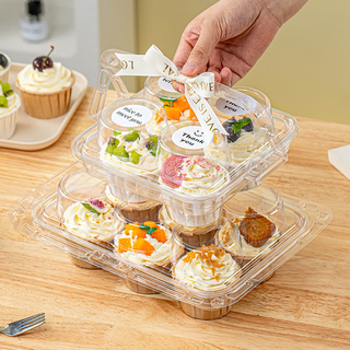 Transparent box of fantasy cupcake packaging box 4 pieces 6 pieces dessert muffins small paper cup cake base packaging box 6 pieces transparent handbag comes with white good wish stickers accessories