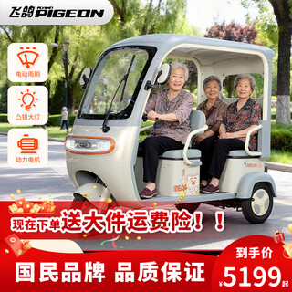 Flying pigeon electric tricycle for elderly women, scooter with cover, small electric battery car to pick up and drop off children, car-machine interconnection, chaowei/tianneng 60v35a lead acid + approximately 150 miles