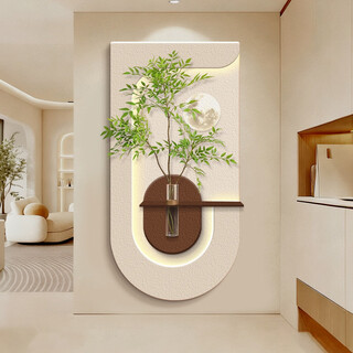 Weng painter's entrance decorative painting facing the door, cream fengshui cultivated green plants, corridor, aisle, hanging painting, living room, induction light painting, type a - light and shadow green plants 40*80cm including vase (20cm), ordinary model without lights (three-dimensional sandstone painting, frameless three-layer three-dimensional sandstone painting + simulated green plants + glass vase