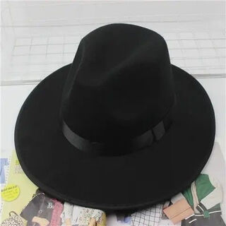 He jiagong shanghai beach xu wenqiang's same style hat male british retro jazz hat big brim top hat jackson stage performance xu wenqiang style - black adult size 58cm