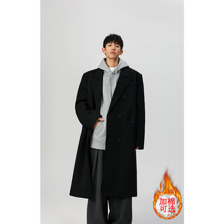 Shelley jones mid-length woolen coat for men 2025 autumn and winter new style cotton thickening loose handsome woolen material british windbreaker jacket black cotton double breasted xl recommended 120-140jin jin is equal to 0.5 kg