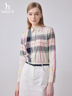 Hazzys women's spring and autumn women's plaid urban casual long-sleeved shirt women's ascsk1bak02 milky white iv s (155/80a 36)