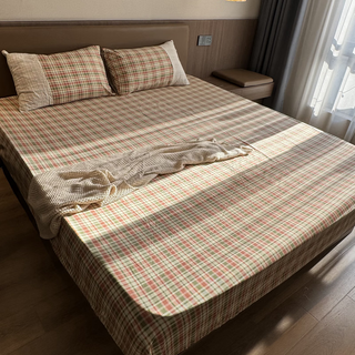 Fantasy american retro plaid fitted sheet single piece fully surrounded bed cover non-cotton type a bed sheet non-slip mattress cover green pink plaid (type a soft and non-pilling) 180x200cm fitted sheet + pillowcase pair