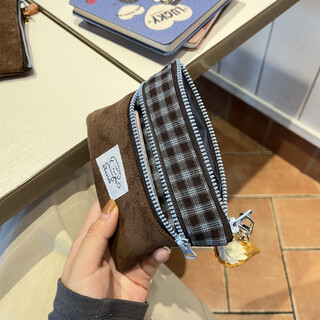 Shijanu new product 2025 original new suede double-layer card holder autumn and winter cute coin purse korean style patchwork storage