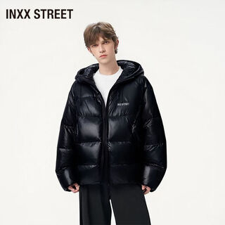 Inxx street hooded casual warm cotton jacket for men in autumn and winter 2025 new trendy versatile cotton jacket black s