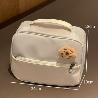 Aoyanlai new product cute large capacity portable women's makeup brush cosmetic storage bag portable cosmetic bag travel wash double layer large capacity beige free capibala brooch
