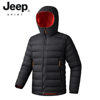 Jeep spirit lightweight white duck down rib down jacket men's 2025 autumn and winter outdoor light and warm short hooded jacket carbon black xl