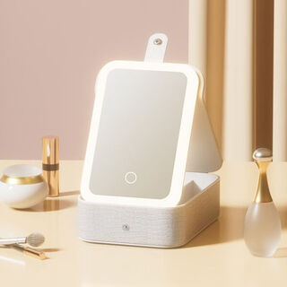 Jewelry storage box, high-end led beauty mirror, jewelry box, portable light-filling mirror, folding cosmetics storage box, beauty box, pearl white + touch three-color light