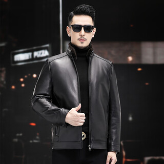 Fat donglai supermarket purchasing haining leather jacket for men in autumn and winter with removable inner liner goatskin imitation deer pattern mink same style black 4xl