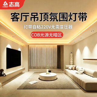 Chigo living room ceiling lamp with self-adhesive 220v no transformer required for home bedroom wall washing atmosphere cob soft light strip super bright warm light - 10cm cutting - super bright cob no spot self-adhesive 5 meters package - free full set of accessories