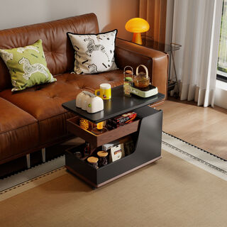 Haowang (haowang) second-hand living room lift side table movable sofa side table bedside table trolley coffee table simple storage rack shipped in complete package black + walnut color z1668