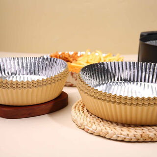 Fantasy air fryer household paper plate high temperature food oven baking fryer paper pad barbecue universal oil-absorbing paper pad 6 inches outside natural color inside silver (bottom 16cmx height 4.5cm) 40 pieces/box