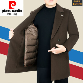 Pierre cardin light luxury high-end men's woolen coat 2025 autumn and winter new middle-aged dad's wear thickened down liner jacket brown m 170 (90-115jin jin is equal to 0.5kg)