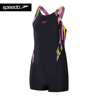 Speedo/speedo youth one-piece swimsuit training competition anti-chlorine children's boxer one-piece swimsuit anti-chlorine black rose pink/lemon yellow m (26) (recommended 120-130c24-28kg)